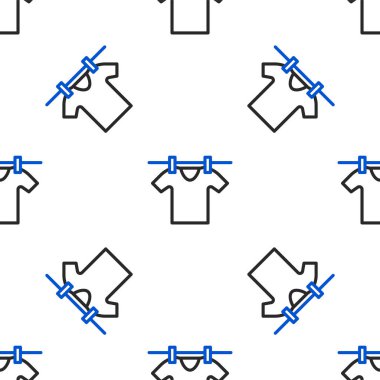 Çizgi kurutma simgesi beyaz arkaplanda izole edilmiş kusursuz desen. Temiz gömlek. Çamaşırları çamaşır mandallarıyla iple yıka. Kıyafet bakımı ve düzenlilik. Renkli taslak konsepti. Vektör.