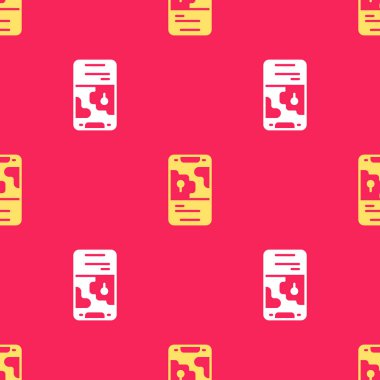 Şehir haritası yön bulma simgesinin sarı bilgileri kırmızı arkaplanda izole edilmiş. Mobil Uygulama Arayüzü tasarımı. Coğrafi konsept. Vektör.