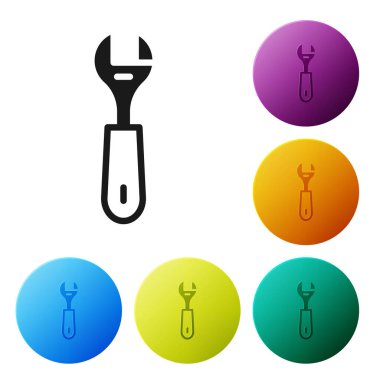 Beyaz arkaplanda siyah anahtarlı simge izole edildi. Simgeleri renk daire düğmelerine ayarla. Vektör.