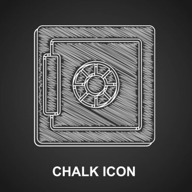 Tebeşir Güvenliği simgesi siyah arkaplanda izole edildi. Kapı, şifreli bir banka kasası. Güvenilir Veri Koruma. Vektör.