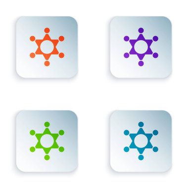 Renkli Hexagram Şerif ikonu beyaz arka planda izole edildi. Polis rozeti ikonu. Kare düğmelere renkli simgeleri yerleştir. Vektör.