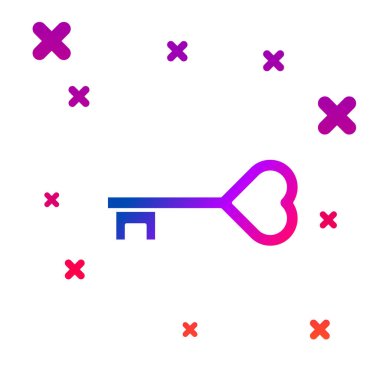 Beyaz arkaplanda izole edilmiş kalp şekli simgesindeki renk anahtarı. Sevgililer Günü. Kademeli rastgele dinamik şekiller. Vektör.