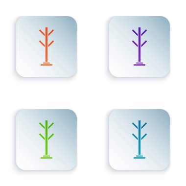 Renkli kürk standı simgesi beyaz arkaplanda izole edildi. Kare düğmelere renkli simgeleri yerleştir. Vektör.