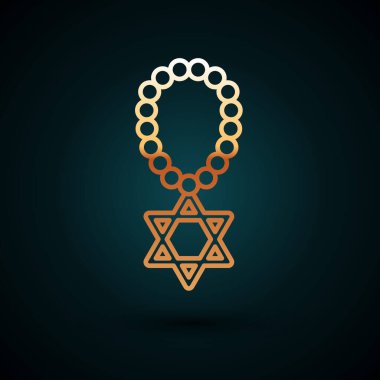 Altın çizgili Davut Yıldızı kolyesi, koyu mavi arka planda izole edilmiş bir simge. Yahudi dini sembolü. İsrail 'in sembolü. Mücevher ve aksesuar. Vektör.