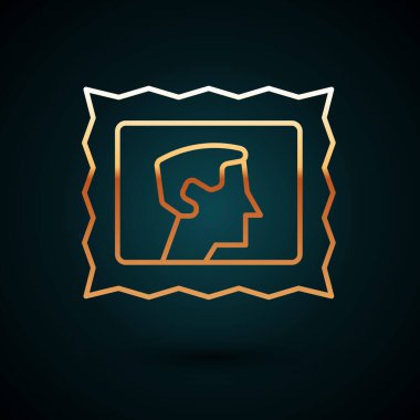 Altın çizgili posta pulu simgesi koyu mavi arkaplanda izole edilmiş. Vektör.