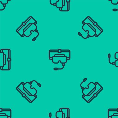 Mavi çizgi Sanal gerçeklik gözlüğü simgesi yeşil arka planda izole edilmiş kusursuz desen. Stereoskopik 3D VR maskesi. Vektör.