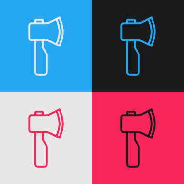 Pop Art Line tahta balta simgesi renk arkaplanında izole edildi. Oduncu baltası. Vektör.