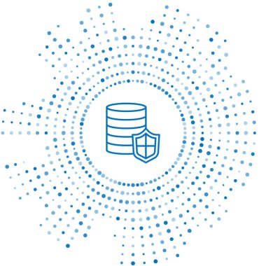 Mavi çizgi Para beyaz arka planda izole kalkan simgesi ile. Sigorta konsepti. Güvenlik, güvenlik, koruma, konsept koruma. Soyut çember rastgele noktalar. Vektör.