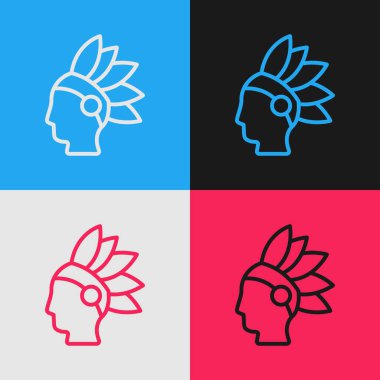 Pop sanat çizgisi Amerikan yerlilerinin renkli arka planda izole edilmiş bir ikonu. Vektör.