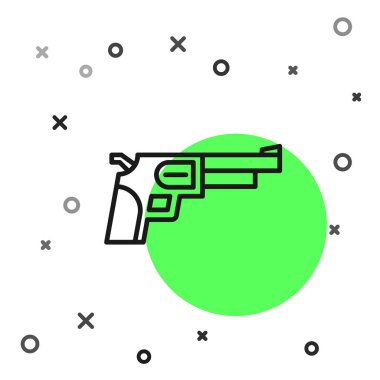 Siyah çizgi Revolver silah ikonu beyaz arkaplanda izole edildi. Vektör.