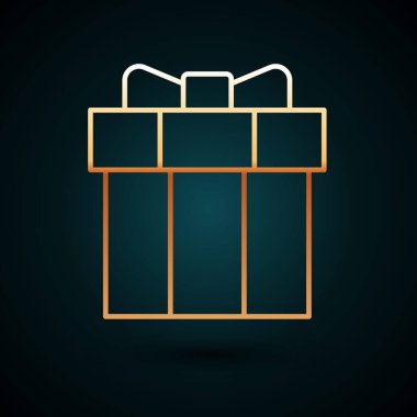 Altın çizgili hediye kutusu simgesi koyu mavi arkaplanda izole edilmiş. Sevgililer Günü. Vektör.