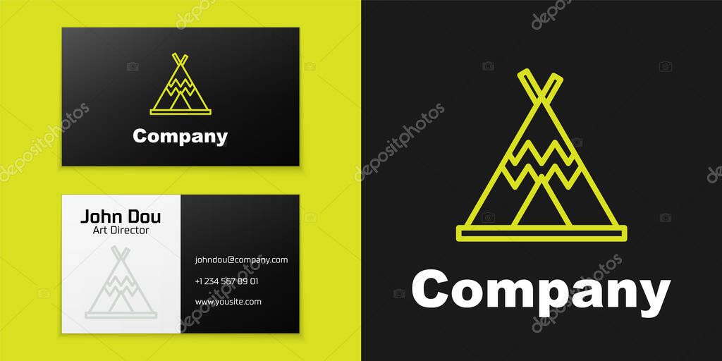 Logotype line Traditional indian teepee or wigwam icon isolated on black background. Indian tent. Logo design template element. Vector.