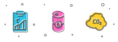 Küresel ısınma, Fıçı yağı ve CO2 emisyon bulut simgesini ayarla. Vektör.