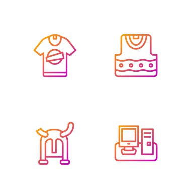 Klavyeli hat monitörü, boynuzlu miğfer, tişört ve yelek giymiş Viking. Renk simgeleri. Vektör.