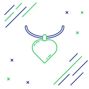 Beyaz arkaplanda izole edilmiş, kalp şeklinde kolye simgesi olan çizgi gerdanlığı. Mücevher dekorasyonu. Uluslararası Mutlu Kadınlar Günü. Renkli taslak konsepti. Vektör.