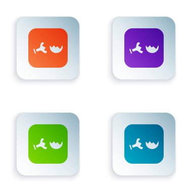 Kırık test tüpü ve beyaz arka planda izole edilmiş kimyasal test ikonu. Laboratuvar cam levhası. Kare düğmelere renkli simgeleri yerleştir. Vektör.