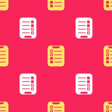 Liste yapmak için sarı ya da planlama simgesi kırmızı arkaplanda izole edilmiş dikişsiz desen. Vektör.