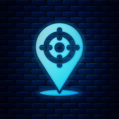 Parlayan neon hedef spor ikonu tuğla duvar arkasında izole edildi. Atış mesafesi ya da atış mesafesi için sayıları olan temiz bir hedef. Vektör.