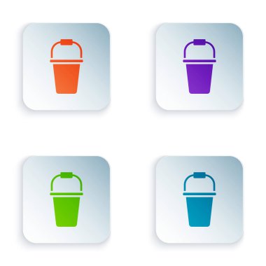 Beyaz arkaplanda renk kovası simgesi izole edildi. Kare düğmelere renkli simgeleri yerleştir. Vektör.