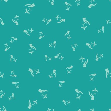 Yeşil düzlemdeki ikon yeşil arka planda izole edilmiş pürüzsüz desen. Uçan uçak. Uçak sigortası. Güvenlik, güvenlik, koruma, konsept koruma. Vektör.