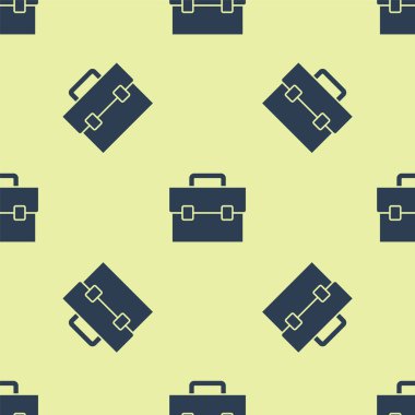 Mavi Evrak Çantası simgesi sarı arkaplandaki kusursuz deseni izole etti. İş ilanı. İş portföyü. Vektör.