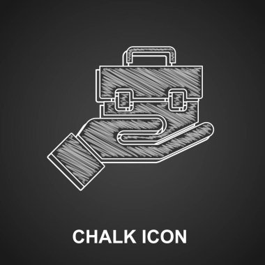 Tebeşir El evrak çantası simgesi siyah arkaplanda izole edildi. Sigorta konsepti. Güvenlik, güvenlik, koruma, konsept koruma. Vektör.