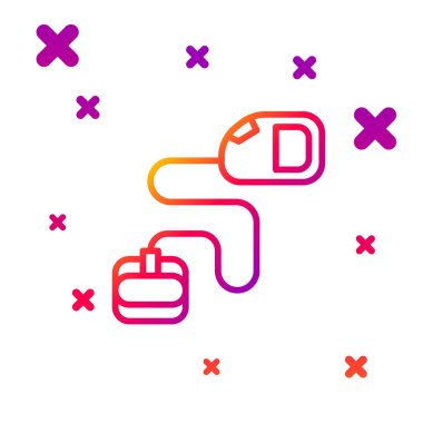 Beyaz arka planda karabina simgesi izole edilmiş renkli geri çekilebilir ip tasması. Evcil köpek liderliği. Açık hava yürüyüşü için hayvan aksesuarı. Kademeli rastgele dinamik şekiller. Vektör.