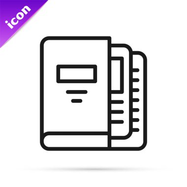 Beyaz arkaplanda siyah çizgi ofis dosyaları ve belge simgesi izole edildi. Ofis dosyaları. Dosya arşivleme işareti. Vektör.