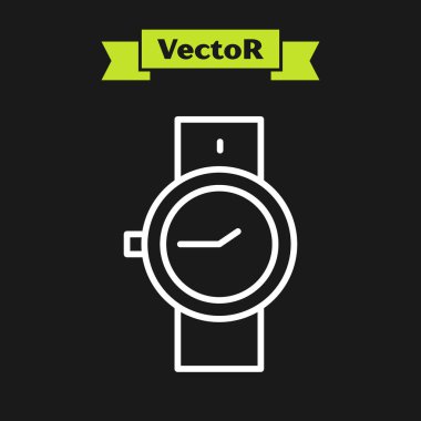 Beyaz çizgi bilek saat simgesi siyah arkaplanda izole. Kol saati simgesi. Vektör.
