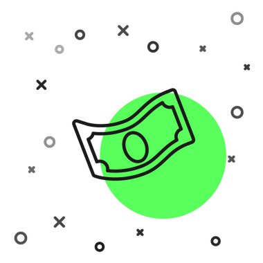 Siyah çizgi kağıt para yığını beyaz arka planda izole nakit ikonu. Para desteleri. Para birimi. Vektör.