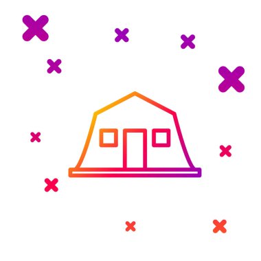 Beyaz arka planda izole edilmiş renkli askeri kışla ikonu. Hava saldırıları mimari ordusu. Kademeli rastgele dinamik şekiller. Vektör.