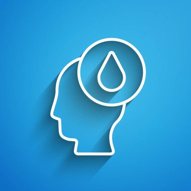 Beyaz çizgi Su bırakma simgesi mavi arkaplanda izole edildi. Uzun gölge. Vektör.