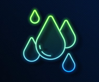 Parlayan neon hattı mavi arkaplanda su damlası simgesi izole edildi. Vektör.