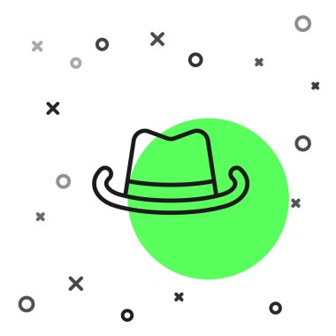 Siyah çizgi batı kovboy şapkası ikonu beyaz arka planda izole edilmiş. Vektör.