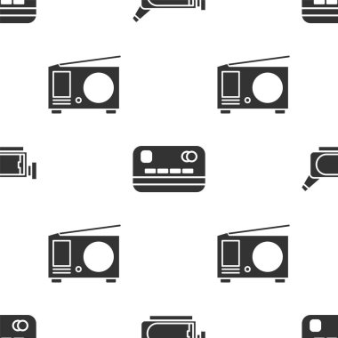 Sinema kamerasını, kredi kartını ve antenli radyoyu kusursuz şekilde ayarla. Vektör.