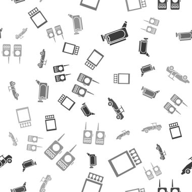 Sinema kamerası, kibrit kutusu ve kibritleri aç, araba ve telsiz telsizini kusursuz şekilde ayarla. Vektör.