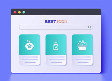Hayvan şampuanı ve evcil hayvan banyo ikonu hazırla. Vektör.