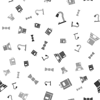 Masa lambası, kitap, dizüstü bilgisayar ve papyonu kusursuz desene ayarlayın. Vektör.