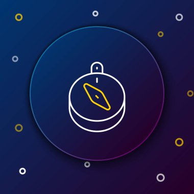 Pusula simgesi mavi arkaplanda izole edildi. Rüzgâr yön bulma sembolü. Rüzgar gül işareti. Renkli taslak konsepti. Vektör.