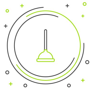 Beyaz arka planda izole edilmiş boru temizleme ikonu için ahşap saplı kauçuk pompa. Tuvalet pompası. Renkli taslak konsepti. Vektör.