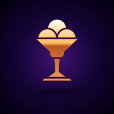 Siyah arka planda izole edilmiş kase ikonundaki altın dondurma. Güzel sembol. Vektör.