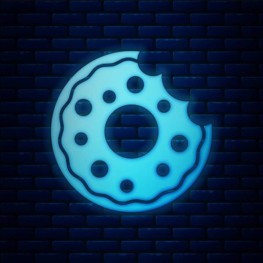 Duvarda izole edilmiş tatlı jöleli parlak neon donut. Vektör.