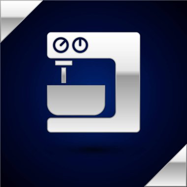 Gümüş Elektrik Karıştırıcı simgesi koyu mavi arkaplanda izole edildi. Mutfak blenderi. Vektör.