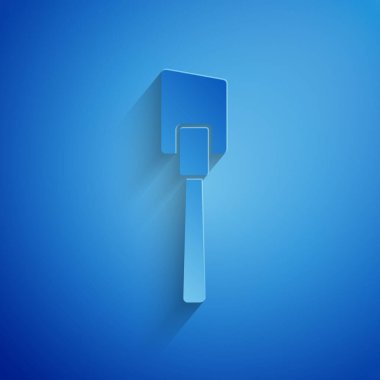 Kağıt kesiği Spatula simgesi mavi arkaplanda izole edildi. Mutfak spatula ikonu. Barbekü spatula işareti. Barbekü ve ızgara aleti. Kağıt sanatı tarzı. Vektör.