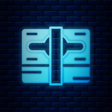 Parlayan neon yığınları kağıt para para ikonu tuğla duvar arka planında izole. Para desteleri. Para birimi. Vektör.