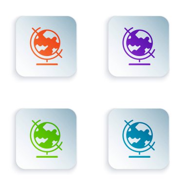 Beyaz arkaplanda Dünya renk ikonu izole edildi. Kare düğmelere renkli simgeleri yerleştir. Vektör.