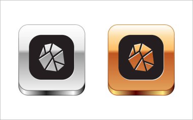 Siyah tuz taşı simgesi beyaz arkaplanda izole edildi. Gümüş-altın kare düğme. Vektör.