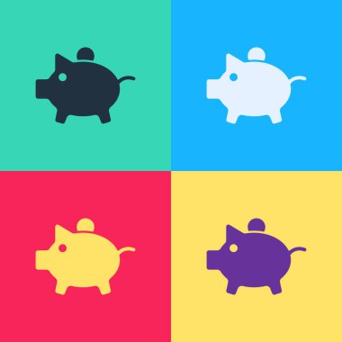 Pop Art Piggy Bankası ikonu renk arkaplanında izole edilmiş. Tasarruf ya da para birikimi, yatırım. Vektör.