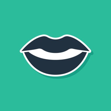 Yeşil arka planda izole edilmiş mavi gülen dudak simgesi. Gülümse. Vektör.