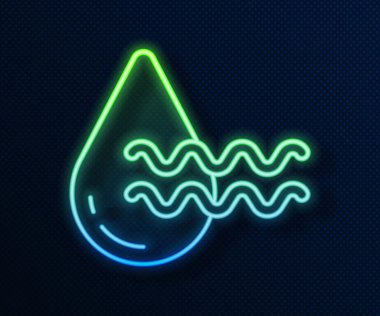 Parlayan neon hattı temiz su simgesini mavi arkaplanda izole et. İşaret geri dönüşümlü bir damla su. Vektör.